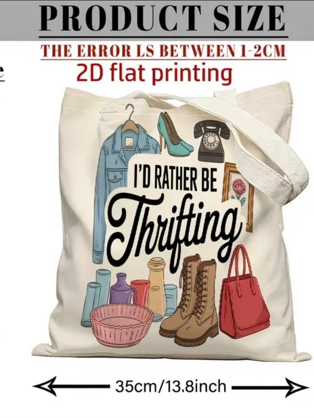 Id Rather Be Thrifting Handmade Tote. Various Sizes Avail. - Picture 2 of 2